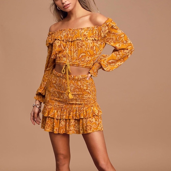 Lulus Dresses & Skirts - Be Free Mustard yellow Floral 2 piece set